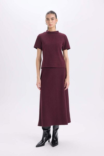 DeFacto Slim Fit Slim Fit Half Turtleneck Basic Απλό κοντομάνικο μπορντό μπλουζάκι D9758AX24WN
