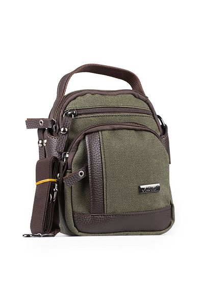 İMAKS Canvas Tarpaulin Fabric Medium Size Leather Detail Men's Daily Hand Shoulder Strap Bag Khaki A101
