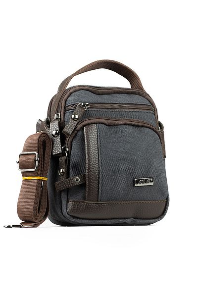 İMAKS Canvas Tarpaulin Fabric Medium Size Leather Detail Men's Daily Hand Shoulder Strap Bag Gray A101