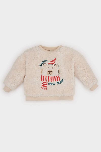 DeFacto Baby Boy Crew Neck Christmas Themed Plush Sweatshirt D6594A524Wn