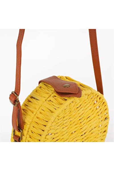 Jasmina yuvarlak deri saplı hasır çanta