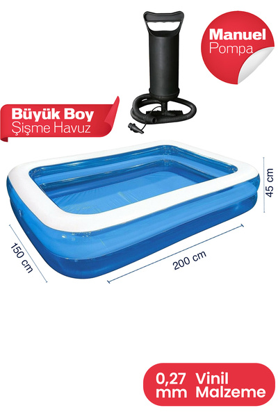 jetlegelsin SD-A-873 Büyük Boy Dikdörtgen Şişme Aile Havuzu ve Pompa (200x150...