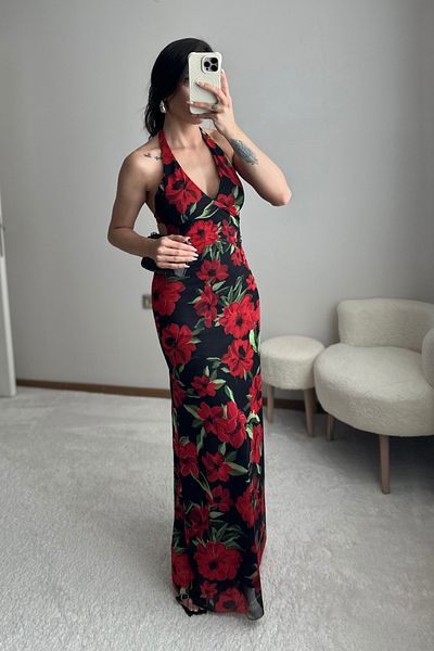 MoyStore Design Backless Rose Dress