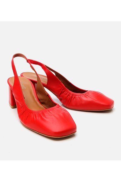Hotiç Women's Leather Red Open Back Heeled Shoes