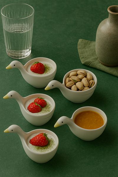 Anadolu Saray 4-Piece Duck Design Handmade Ceramic Serving Presentation Bowl Sauce Bowl Jam Bowl and Treat Bowl - Duck Presentation Bowl
