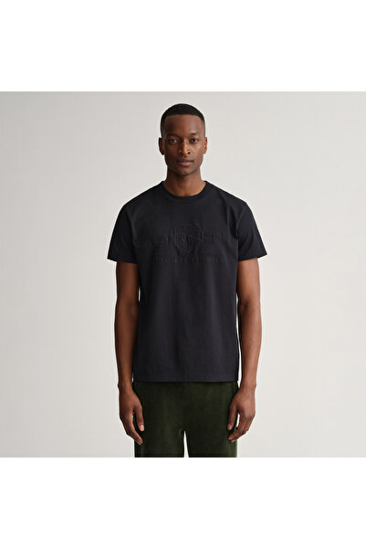 Gant Erkek Siyah Regular Fit Bisiklet Yaka Logolu T-Shirt