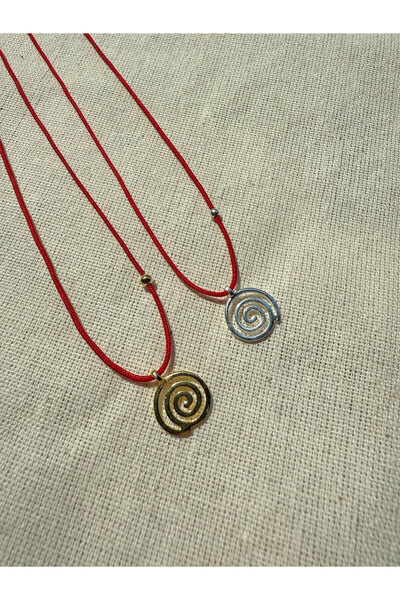 The Leia Kırmızı Ipli Spiral Kolye - Gold / 925 Ayar Gümüş