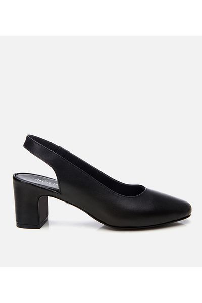 Hotiç Women's Leather Black Comfortable Open Back Heeled Shoes