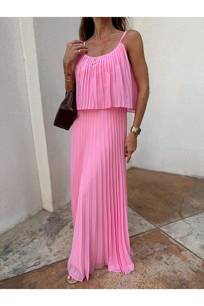 Maldia Shop Women's Pleated Chiffon Pink Dress