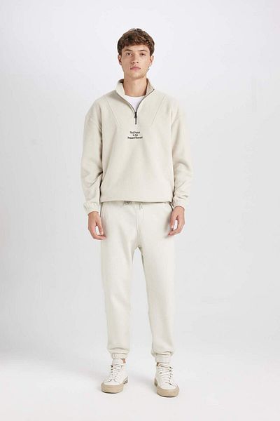 DeFacto Comfortable Stand Collar Printed Fleece Sweatshirt - Comfort Regular Fit C7795Ax24Au