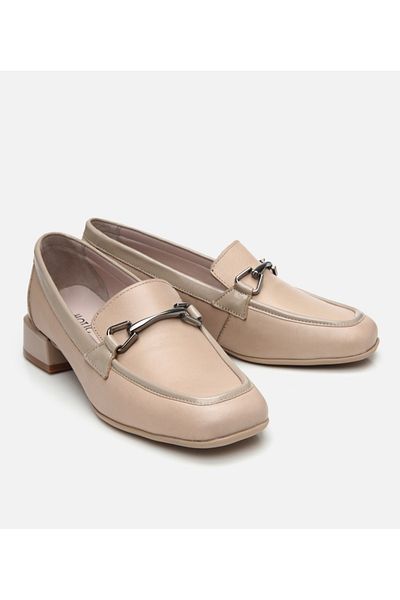 Hotiç Women's Leather Beige Buckle Loafer