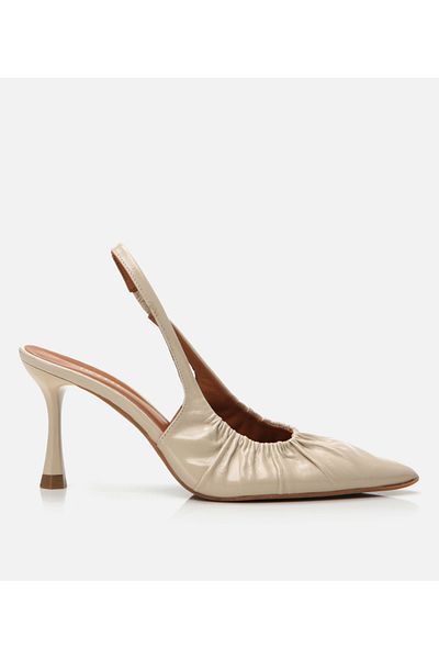 Hotiç Women's Leather Beige Open Back Heeled Shoes