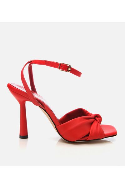 Hotiç Women's Leather Red Belted Heeled Sandals