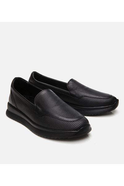 Hotiç Women's Leather Black Comfort Flat Shoes