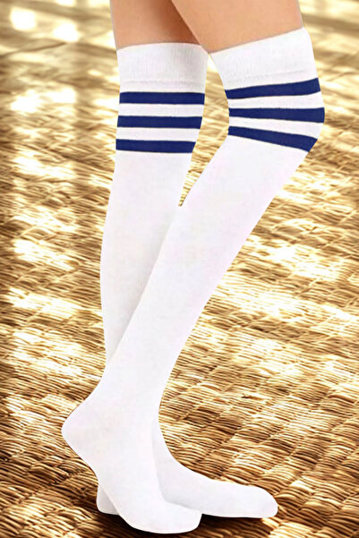 KARDEŞLER ÇORAP Saks ριγέ λευκές βαμβακερές κάλτσες πάνω από το γόνατο