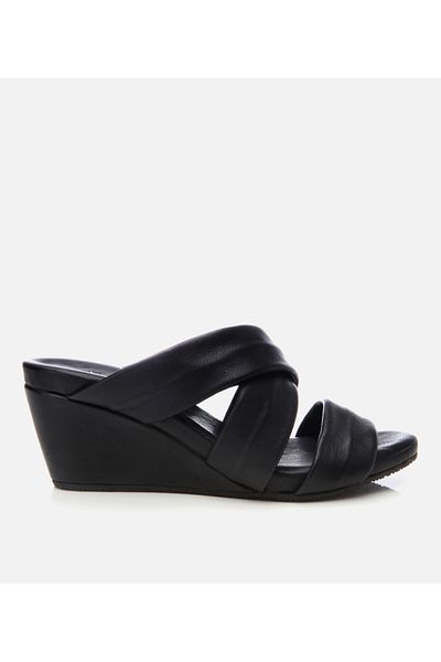 Hotiç Women's Leather Black Wedge Heeled Slippers