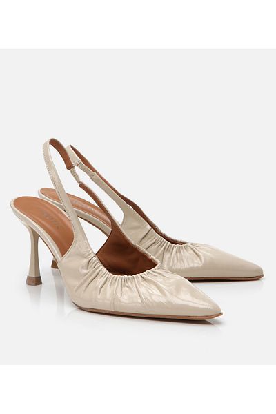 Hotiç Women's Leather Beige Open Back Heeled Shoes