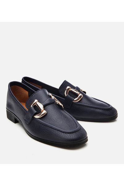Hotiç Loafer casual de damă din piele albastru bleumarin cu cataramă
