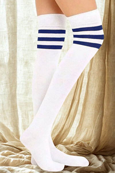 KARDEŞLER ÇORAP Saks ριγέ λευκές βαμβακερές κάλτσες πάνω από το γόνατο