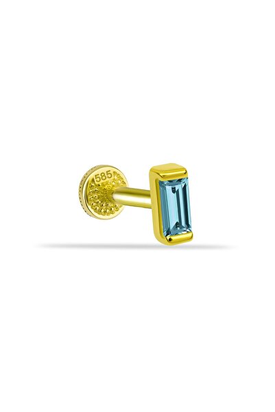 Dianora Piercing 14 Ayar Altın Aqua Baget Taşlı Minimal Tragus Piercing