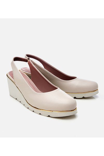 Hotiç Women's Leather Ecru Buckle Wedge Heeled Shoes