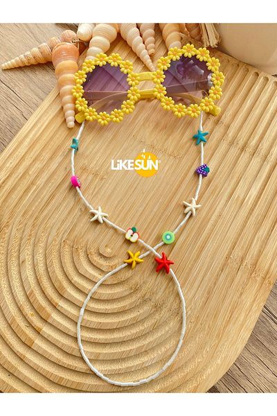 LiKESUN حبل نظارات للأطفال مزين بالخرز الملون بطابع صيفي (55 سم)