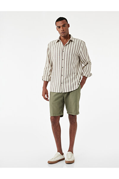 Koton Σορτς βερμούδας με κορδόνια στη μέση από βαμβακερό λινό