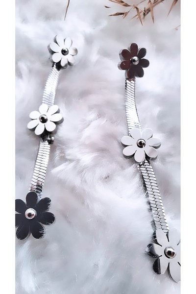 Serenity زهرة أحسب محبوك أقراط فضية اللون الصلب