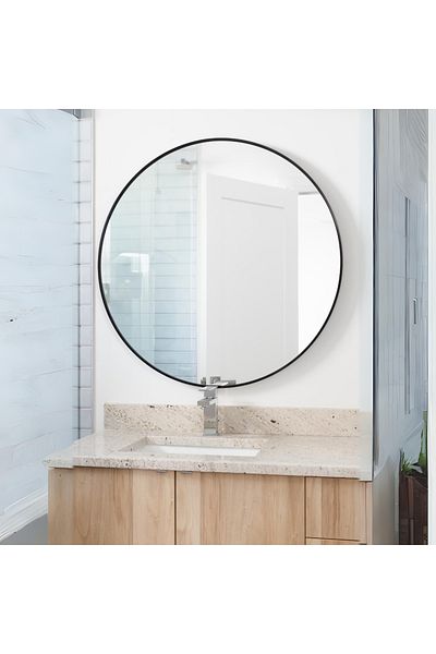 Al Saada Home Circular Wall Mirror Anti-Break Black Frame 100×100cm