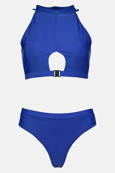 Brave Soul Women 2 Piece Plain Bikini Top And Bottom Set, Blue