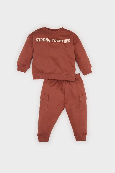 DeFacto 2-teiliges Set für Babys, bedrucktes Sweatshirt mit Rundhalsausschnitt, elastische Taille, Jogginghose mit Taschen D2936A524WN