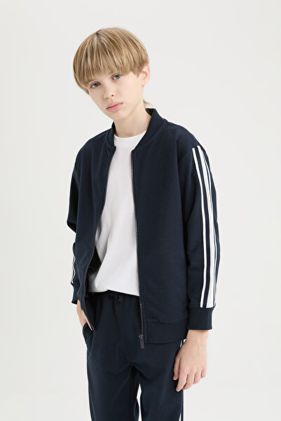 DeFacto Boys' 2-Piece Suit College Collar Zipper Bomber Jacket Elastic Waist Sweatpants D9854A825Sp
