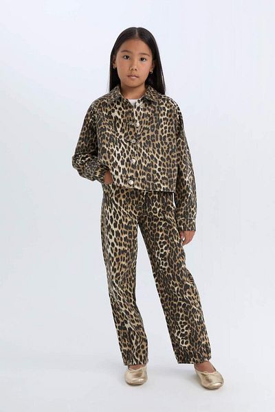 DeFacto Mädchen-Leopardenmuster 90er-Jahre-Gabardine-Hose mit weitem Bein und geradem Bein E2778A824WN