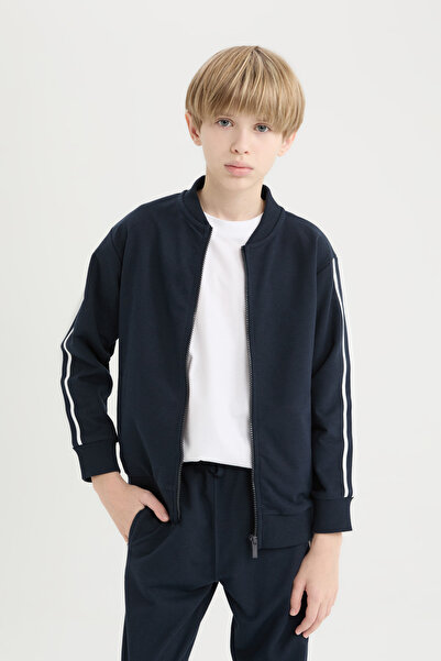 DeFacto Boys' 2-Piece Suit College Collar Zipper Bomber Jacket Elastic Waist Sweatpants D9854A825Sp