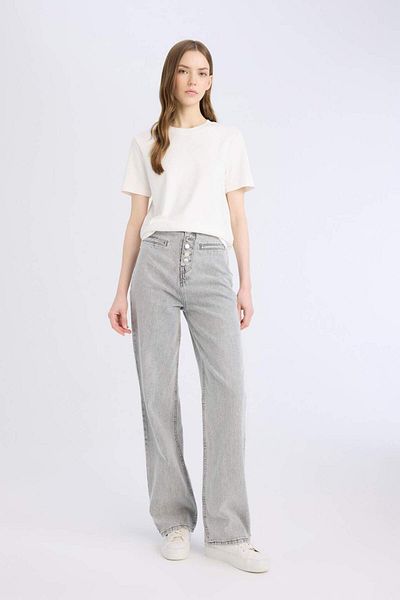 DeFacto 90er-Jahre-Jeans mit hoher Taille und weitem Bein – lange, gewaschene Hose D4323ax24au