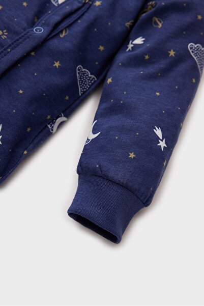 DeFacto Chlapeček Novorozenec Vesmírný potištěný Dlouhý rukáv Zapínání na patentku Počesaný bavlněný overal E6043A5Ns