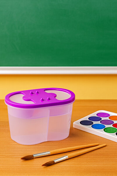 Bigpoint Fırça Yıkama Su Kabı 2 Bölmeli Pembe