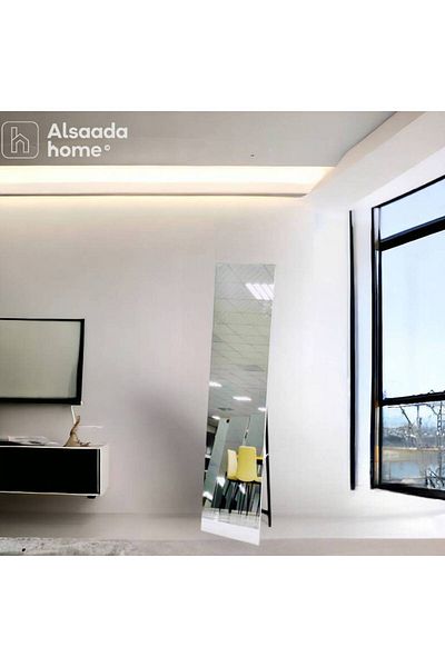 Al Saada Home Floor Mirror with Frame - White - 35x150 cm