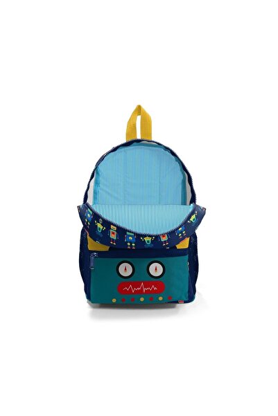 Coral High Kids Navy Blue Robot Patterned Two-Compartment Slot Backpack 23348
