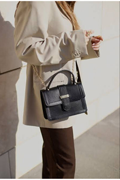 Melos Butik Kadın Siyah Kemer Detaylı Mıknatıs Kapamalı Kutu Model El Ve Omuz...