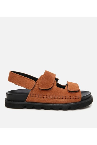 Hotiç Women's Suede Leather Tan Adjustable Flat Sandals