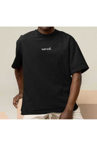 Harajuku Style Negru cu imprimeu "Saved" supradimensionat