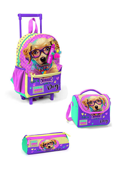 Coral High Little Nest - Set de 3 genți cu model de câine galben și roz, cu d...