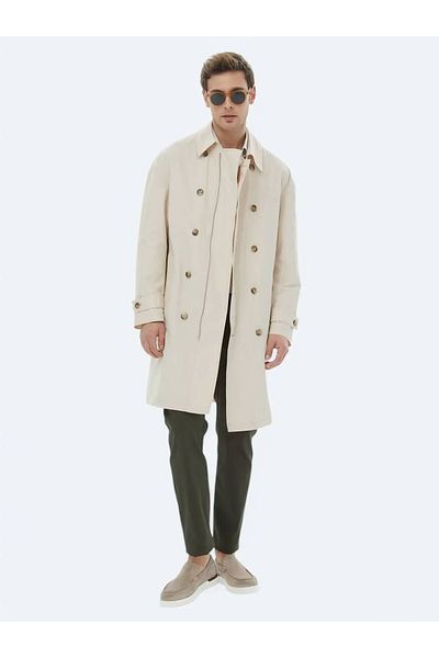 Kip Bej deschis Oversize Fit Guler dublu de culoare Casual Woven Pardesiu