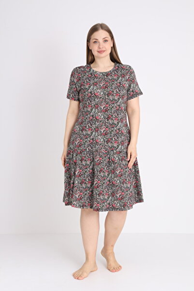 ROMEO LİFE Women's Large Size Cotton Modal Fabric Patterned Summer Dress 7723