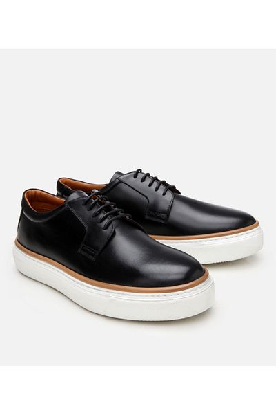 Hotiç Men's Leather Black Light Sole Casual Shoes