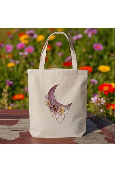 riyaz هلال وزهرة 2 - حقيبة قماش بتصميم خاص، حقيبة كتف وحقيبة يد، 35x40 سم