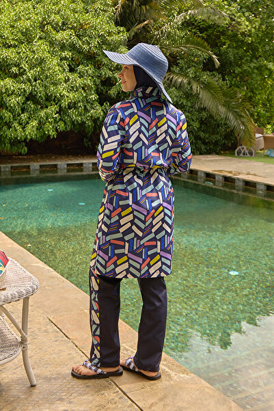 Starinci Mayo Πλήρως καλυμμένο μαγιό Hijab Navy Blue Pare Pattern ΣΚΟΥΡΟ ΜΠΛΕ