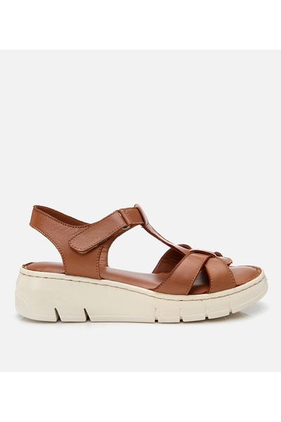 Hotiç Women's Leather Tan Adjustable Comfort Sandals