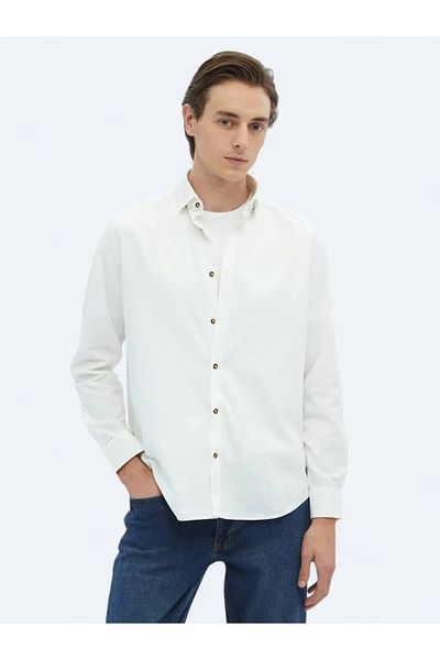 Kip Λευκό ριγέ Regular Fit Woven Velvet Casual πουκάμισο από 100% βαμβάκι